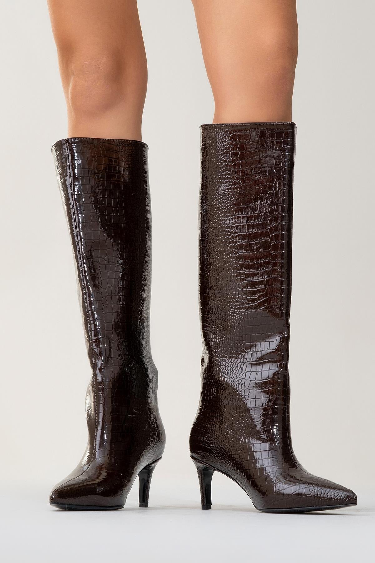 Cassandra Brown Pattern High‑Heel Boot (Women) by Prologue Shoes - Bare Fashion