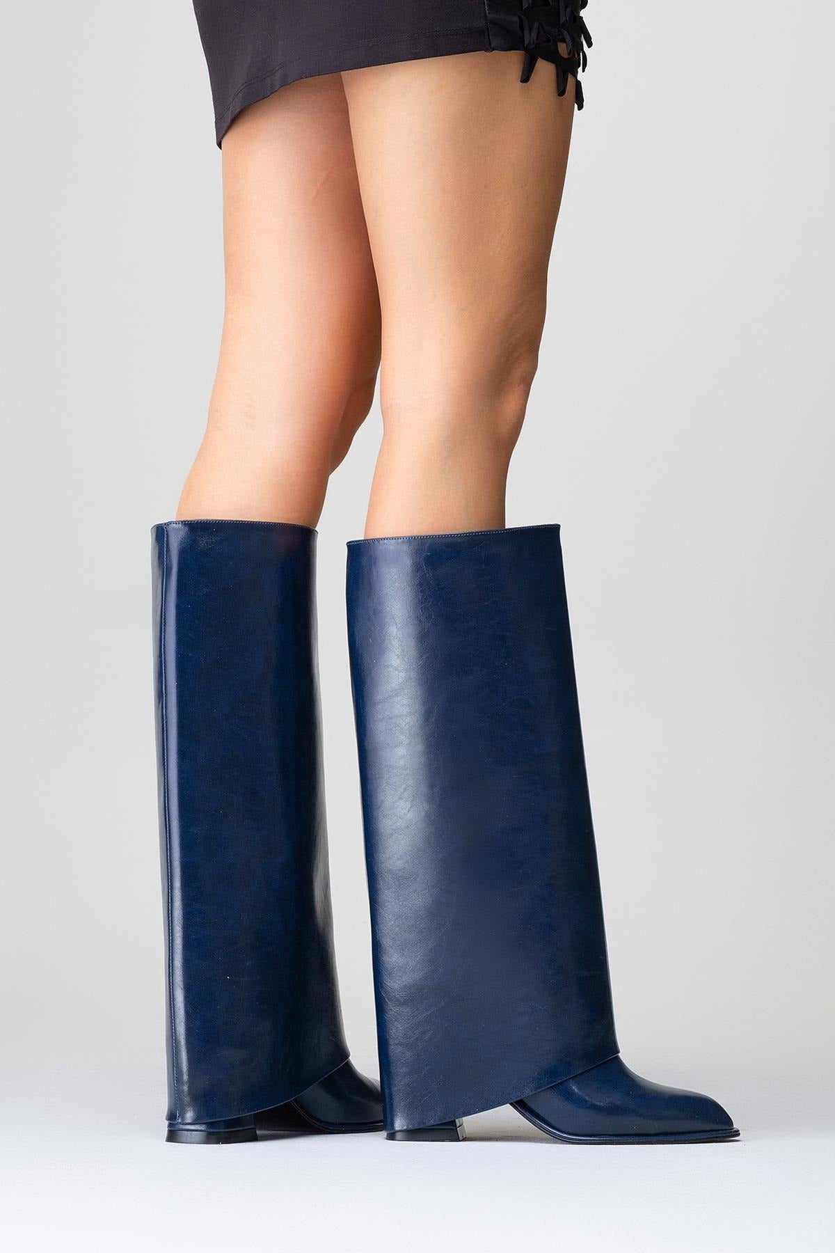 Maybe Navy Chunky Heel Boot (Women) by Prologue Shoes - Bare Fashion