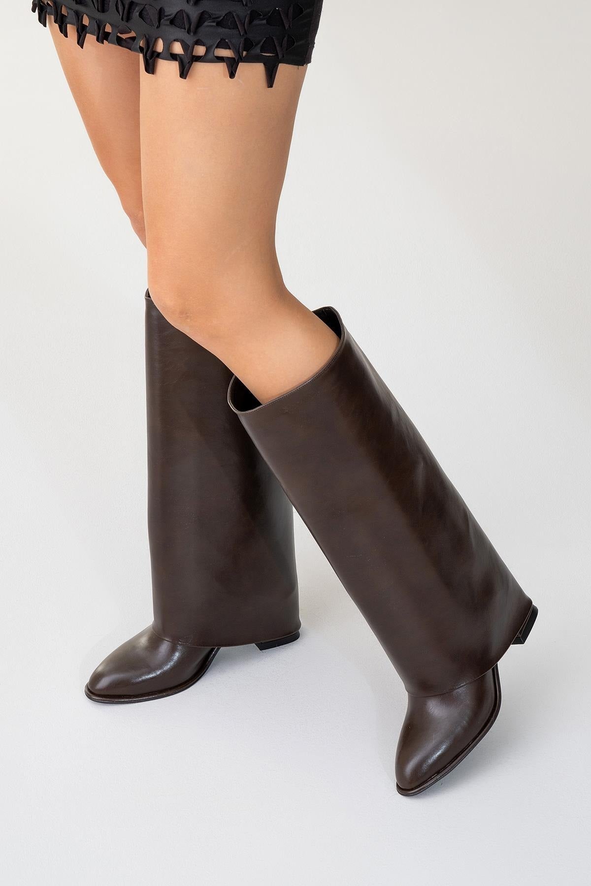 Maybe Brown Chunky Heel Boot (Women) by Prologue Shoes - Bare Fashion
