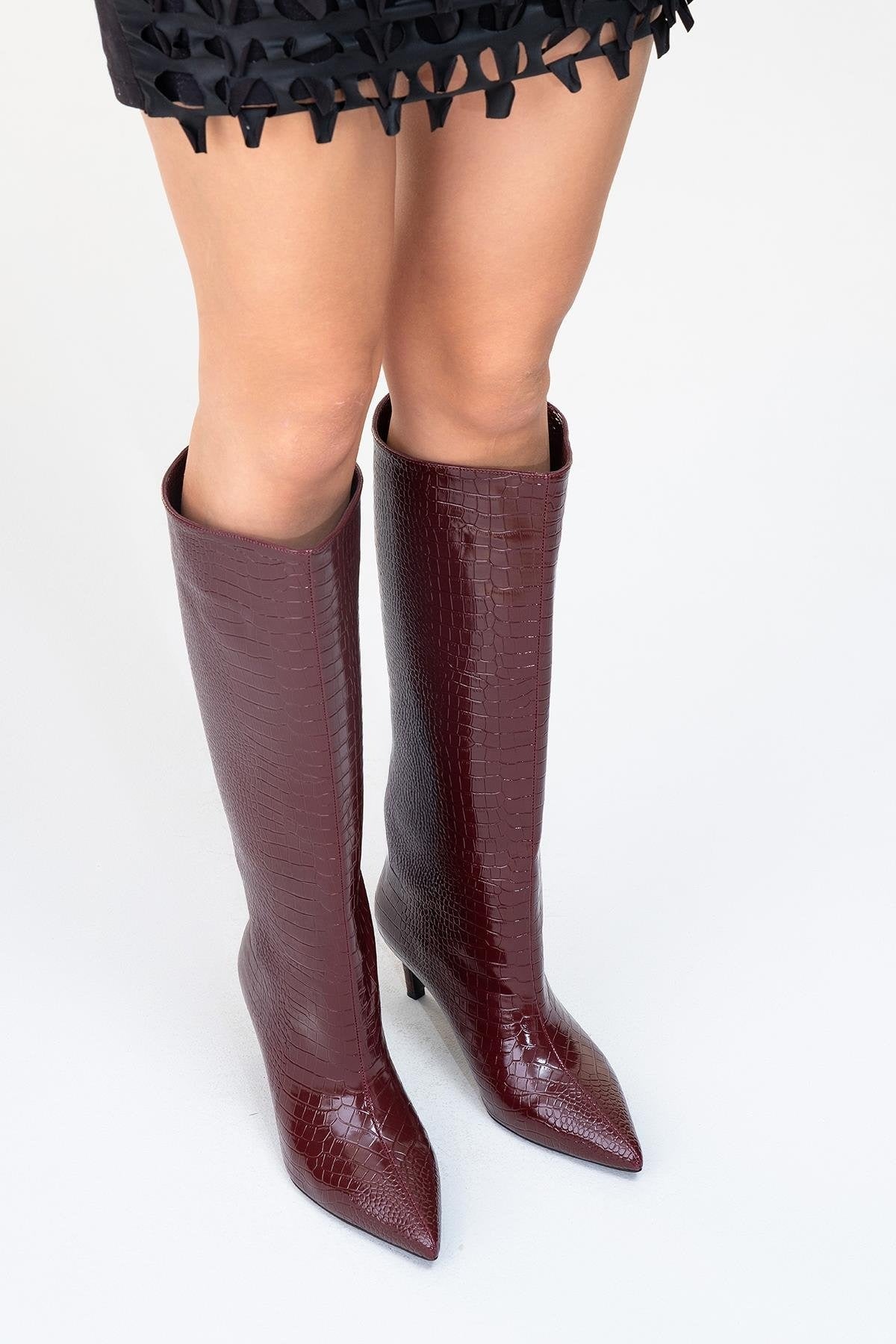 Cassandra Burgundy Pattern High‑Heel Boot (Women) by Prologue Shoes - Bare Fashion