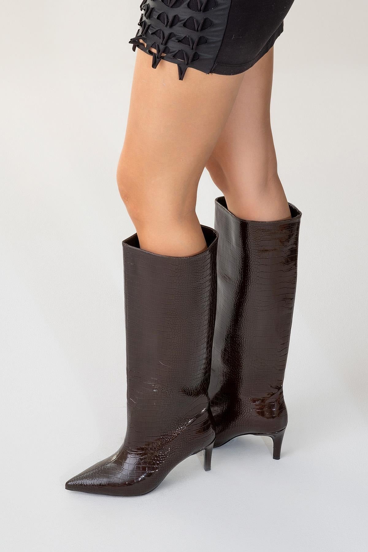 Cassandra Brown Pattern High‑Heel Boot (Women) by Prologue Shoes - Bare Fashion
