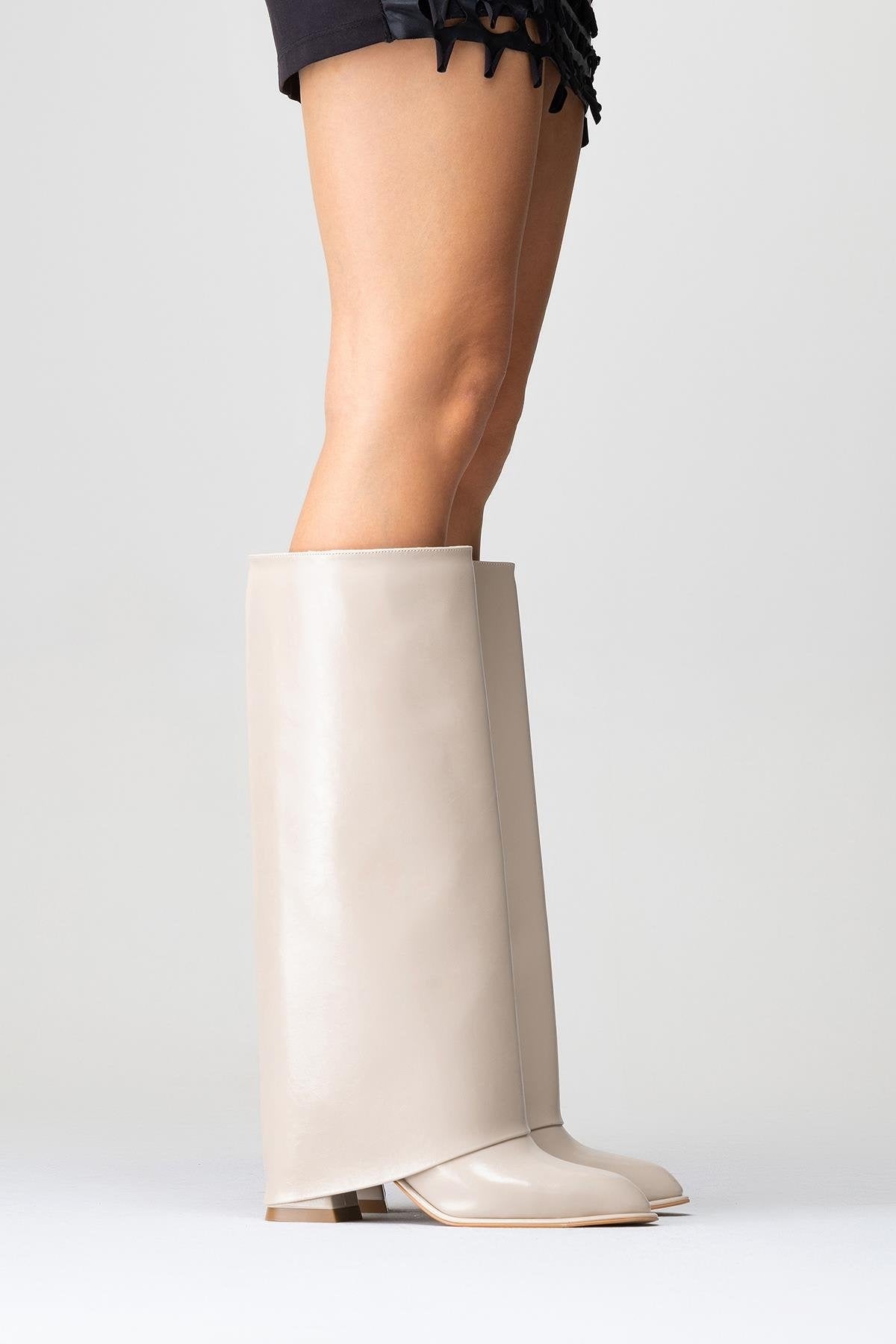 Maybe Beige Chunky Heel Boot (Women) by Prologue Shoes - Bare Fashion