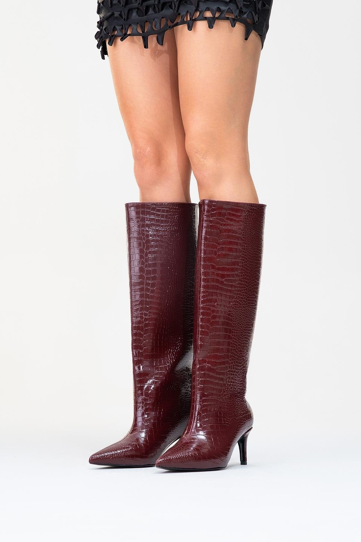 Cassandra Burgundy Pattern High‑Heel Boot (Women) by Prologue Shoes - Bare Fashion