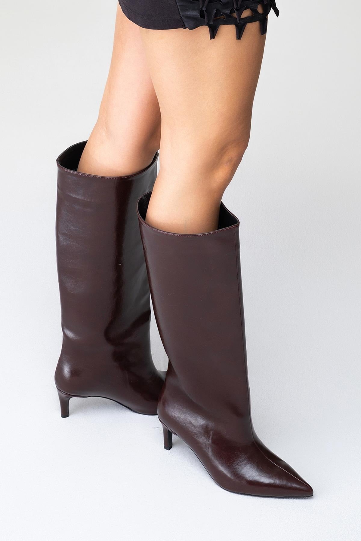 Cassandra Burgundy Cilt High‑Heel Boot (Women) by Prologue Shoes - Bare Fashion