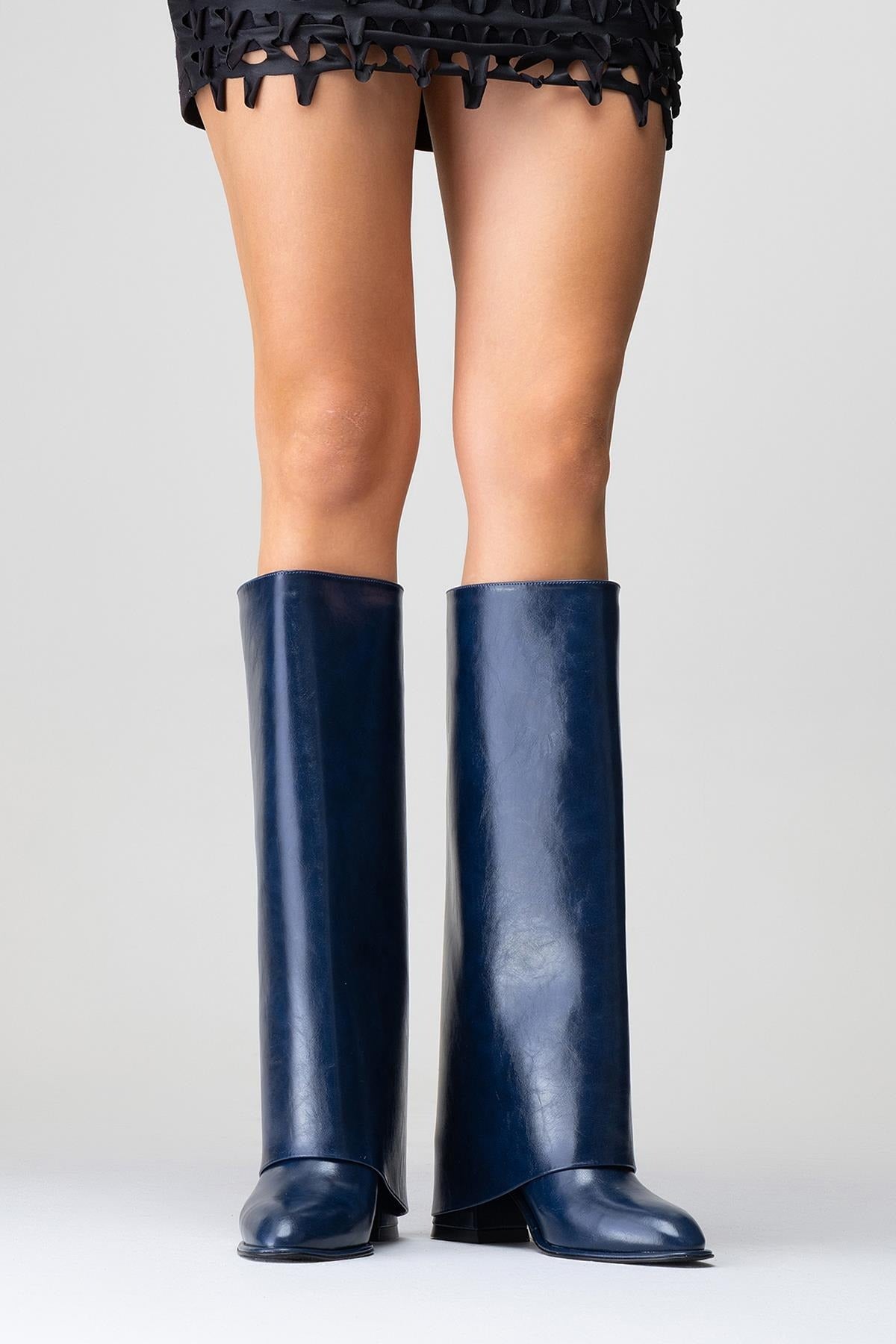 Maybe Navy Chunky Heel Boot (Women) by Prologue Shoes - Bare Fashion