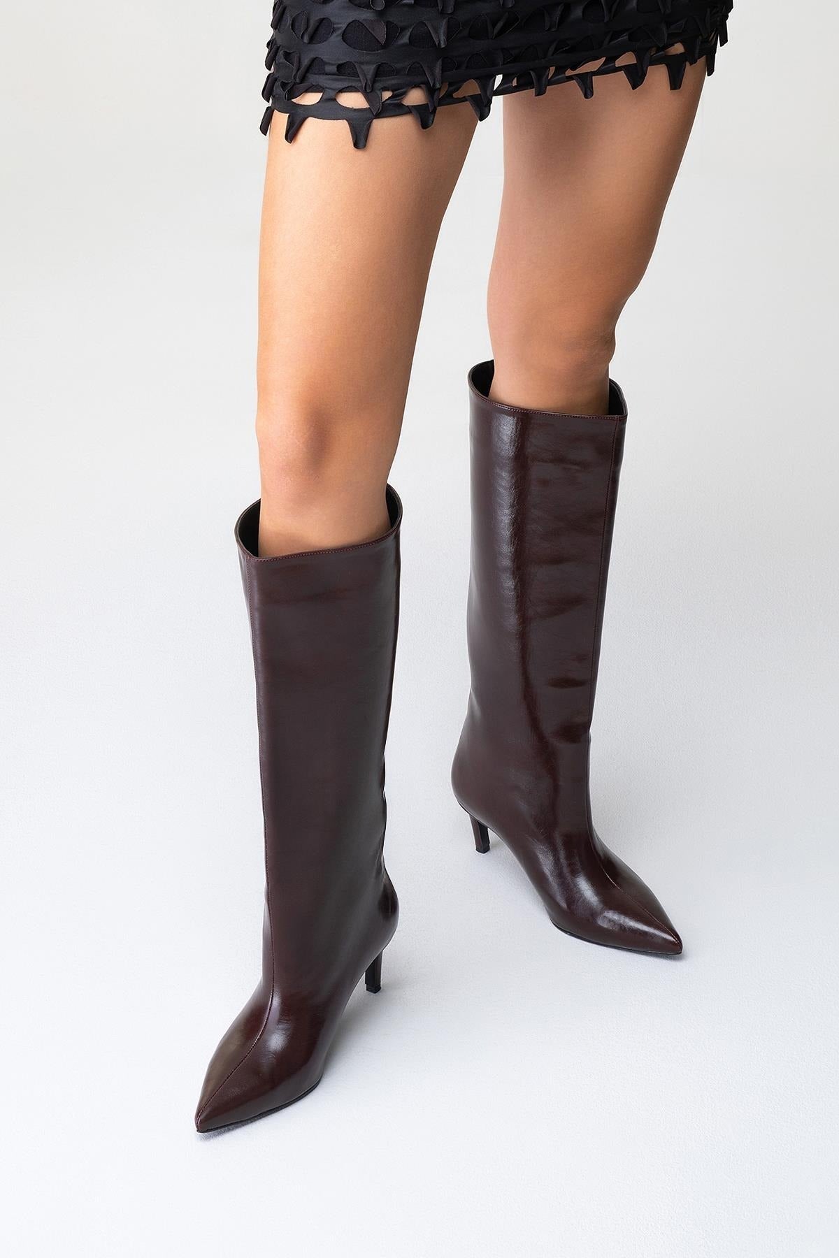 Cassandra Burgundy Cilt High‑Heel Boot (Women) by Prologue Shoes - Bare Fashion