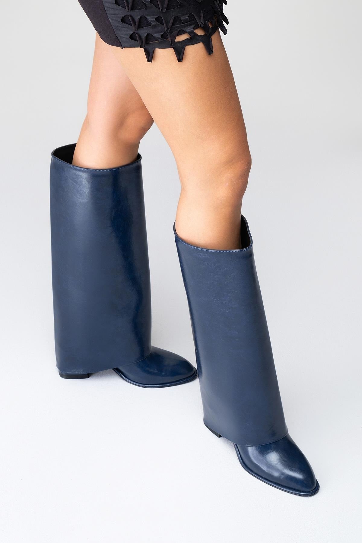 Maybe Navy Chunky Heel Boot (Women) by Prologue Shoes - Bare Fashion