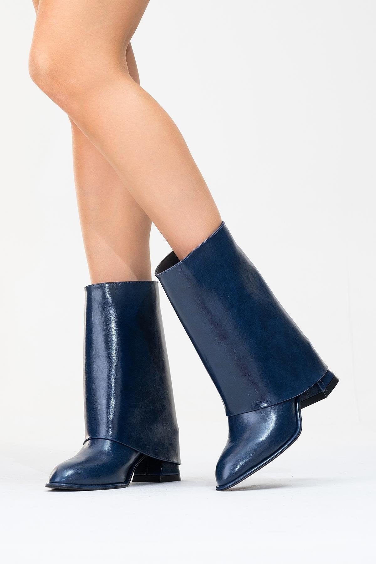 Ellas Navy Chunky Heel Boot (Women) by Prologue Shoes - Bare Fashion