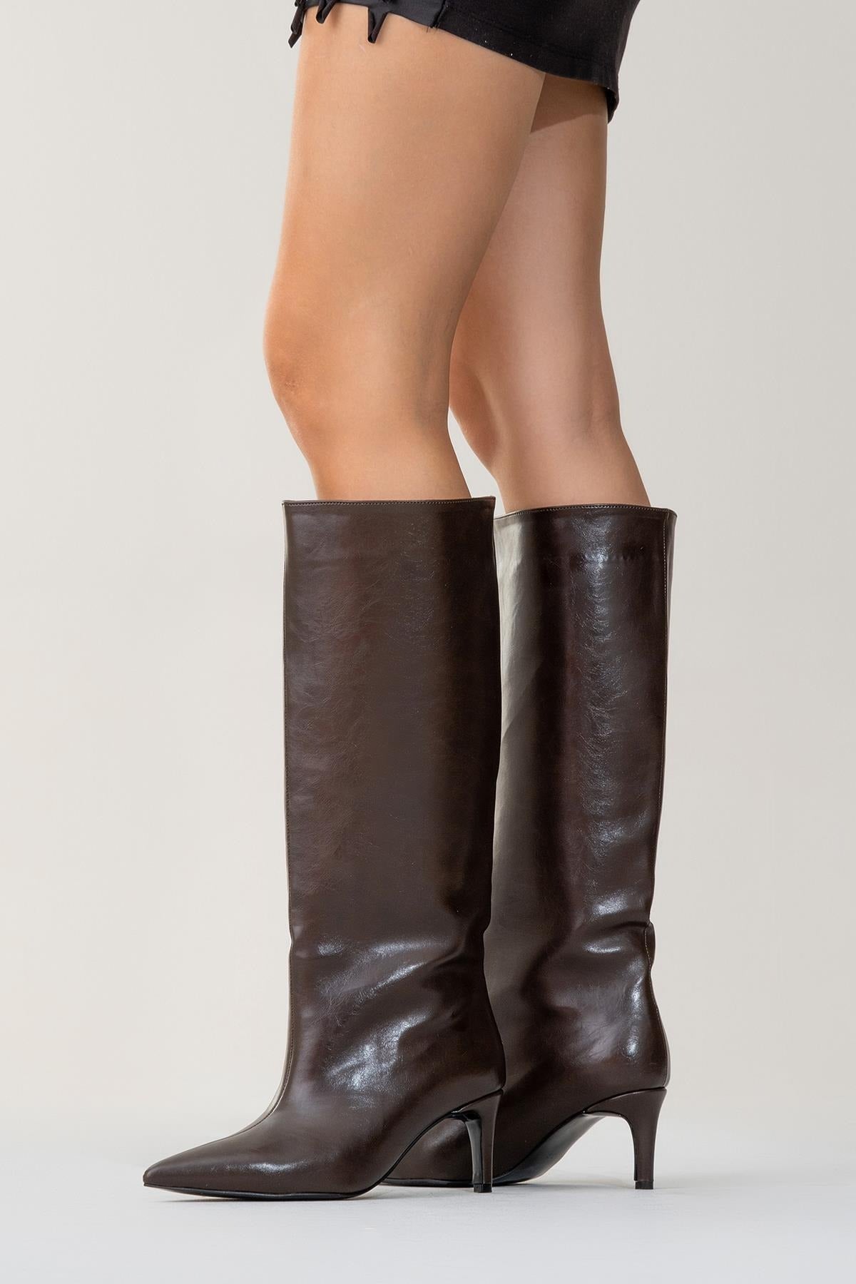 Cassandra Brown Cilt High‑Heel Boot (Women) by Prologue Shoes - Bare Fashion