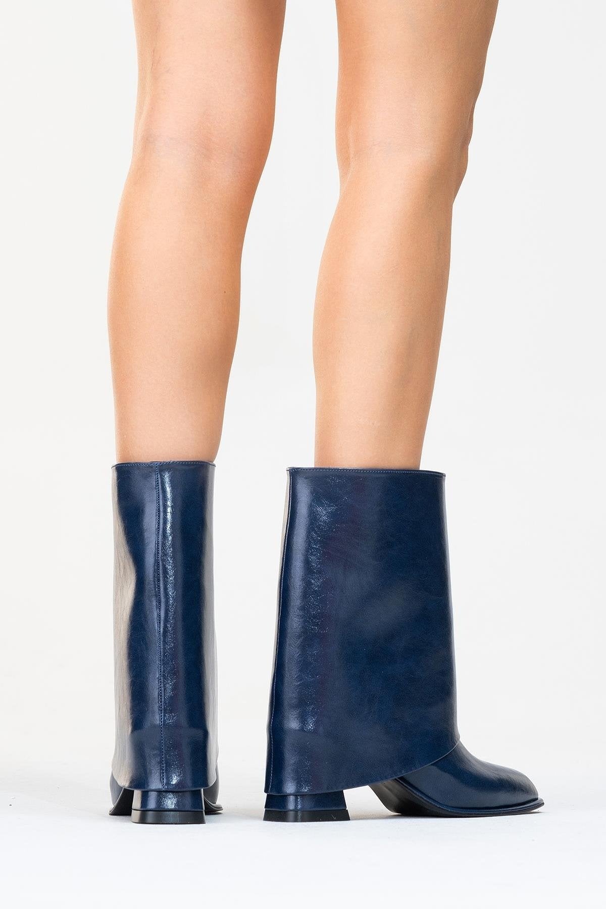 Ellas Navy Chunky Heel Boot (Women) by Prologue Shoes - Bare Fashion