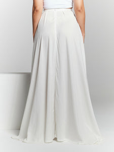 Ivory Pleated Flared Maxi Skirt by InFlair - Bare Fashion