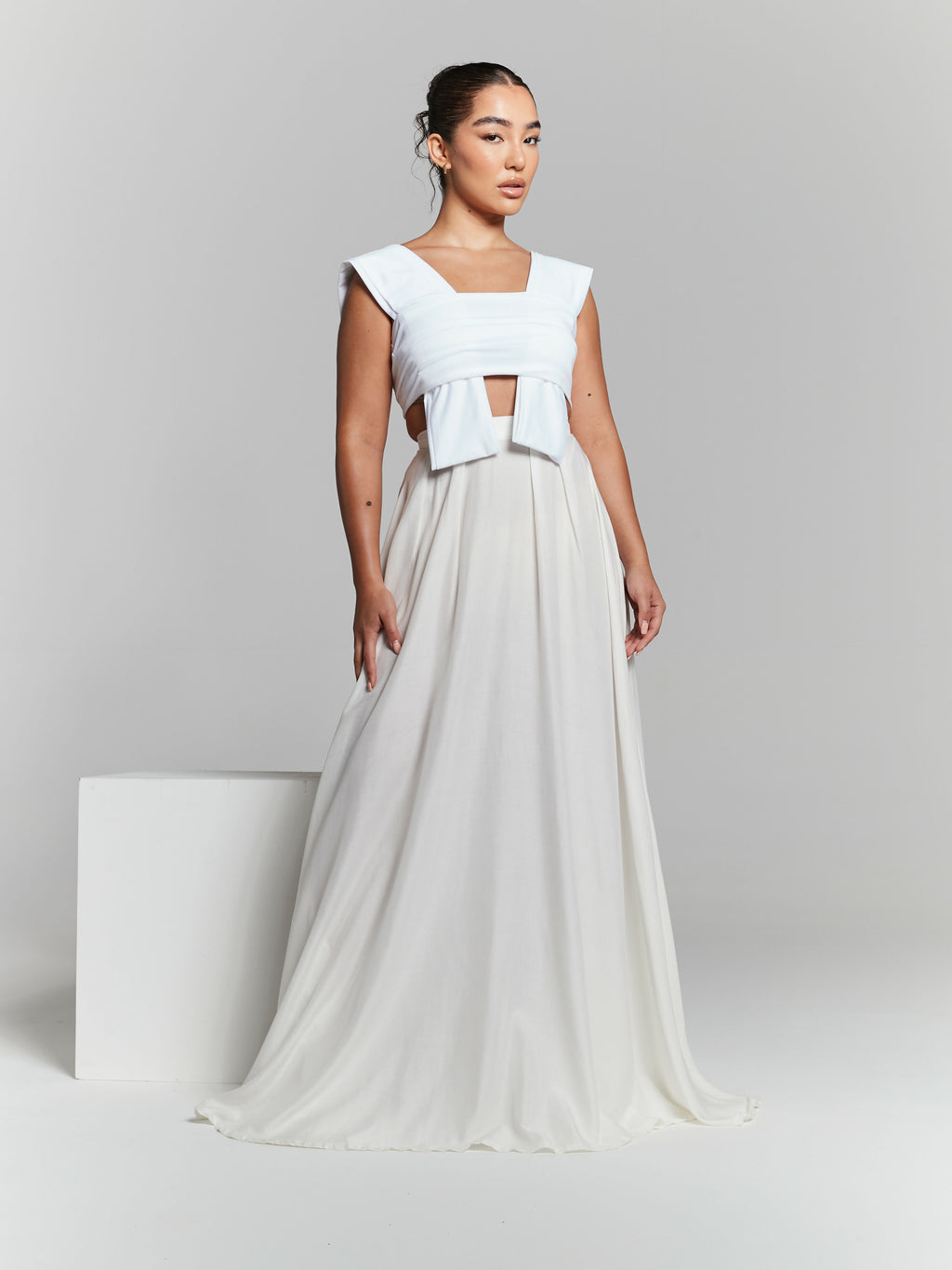 Ivory Pleated Flared Maxi Skirt by InFlair - Bare Fashion