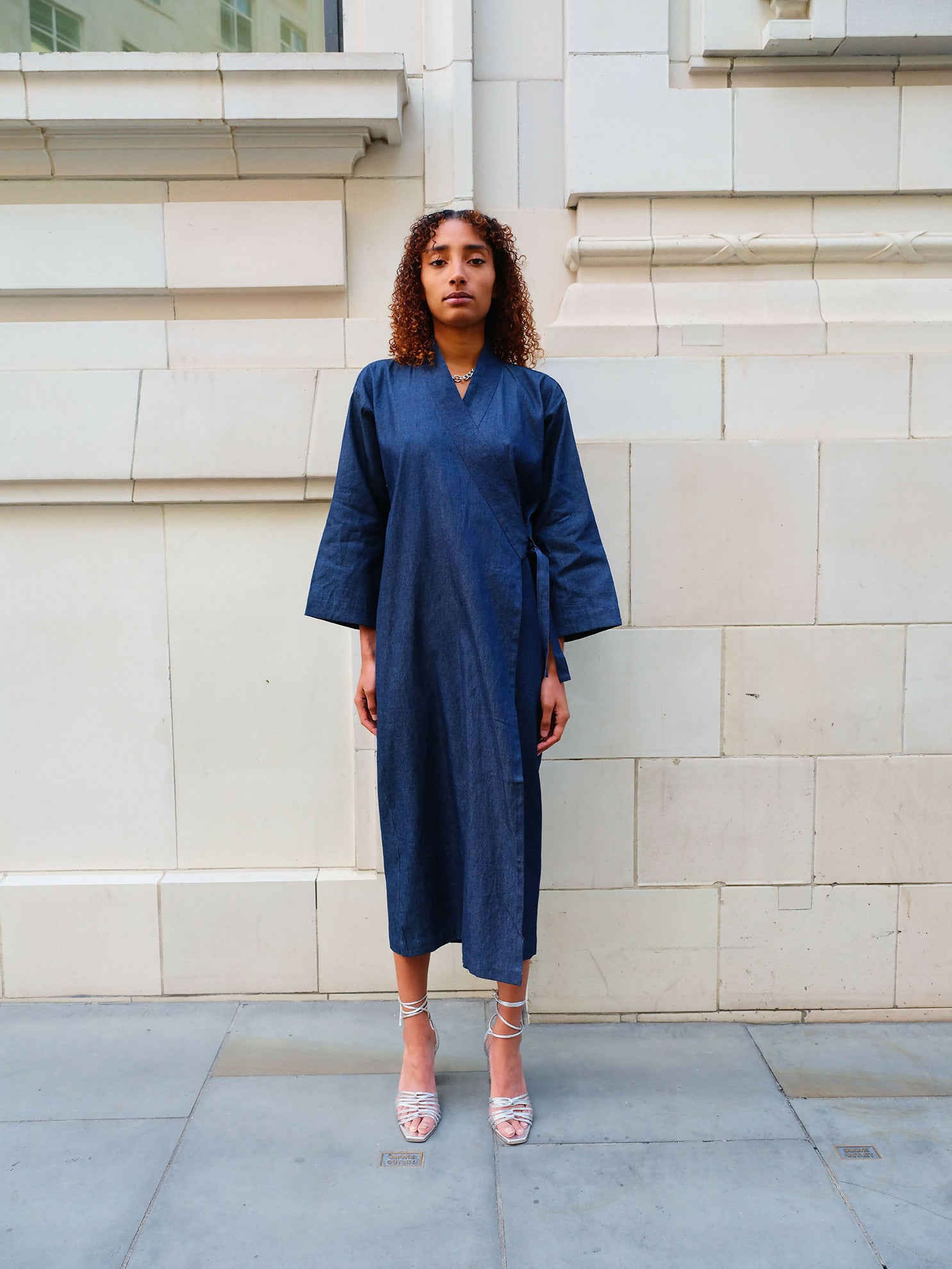 frangipani denim kimono dress by Mariañes - Bare Fashion