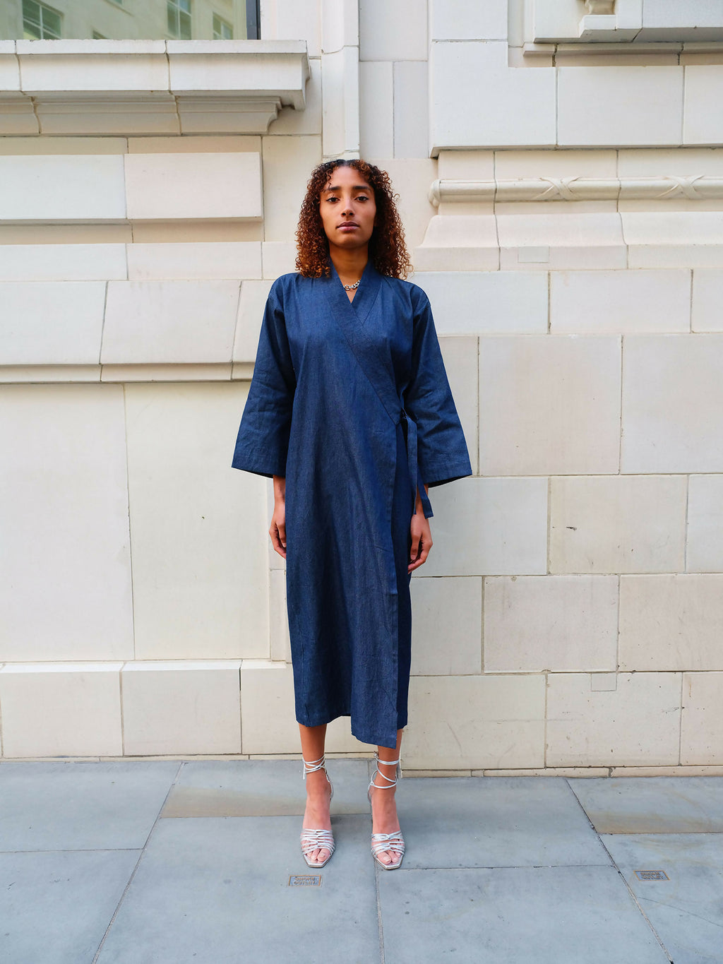 frangipani denim kimono dress by Mariañes - Bare Fashion