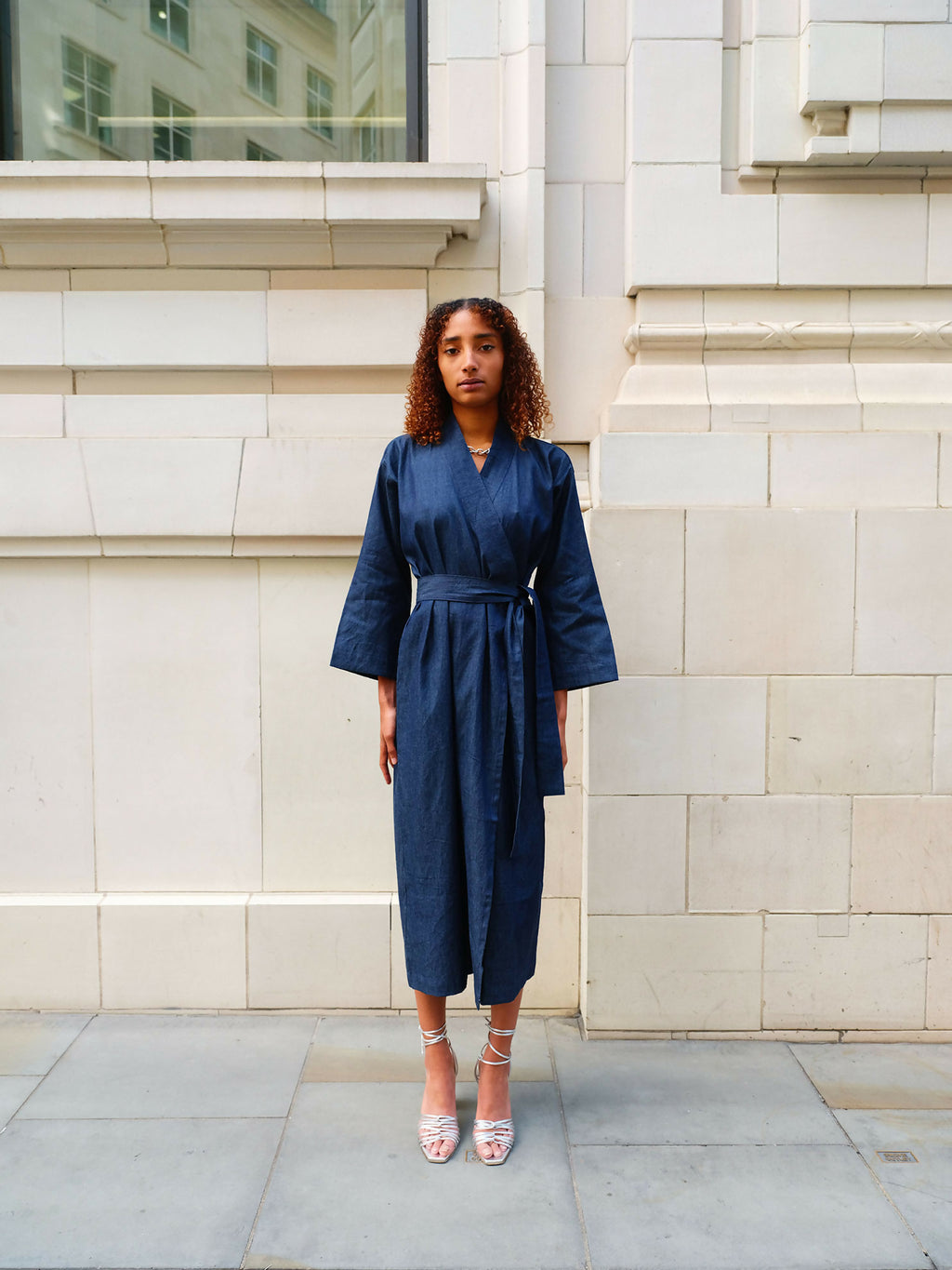 frangipani denim kimono dress by Mariañes - Bare Fashion