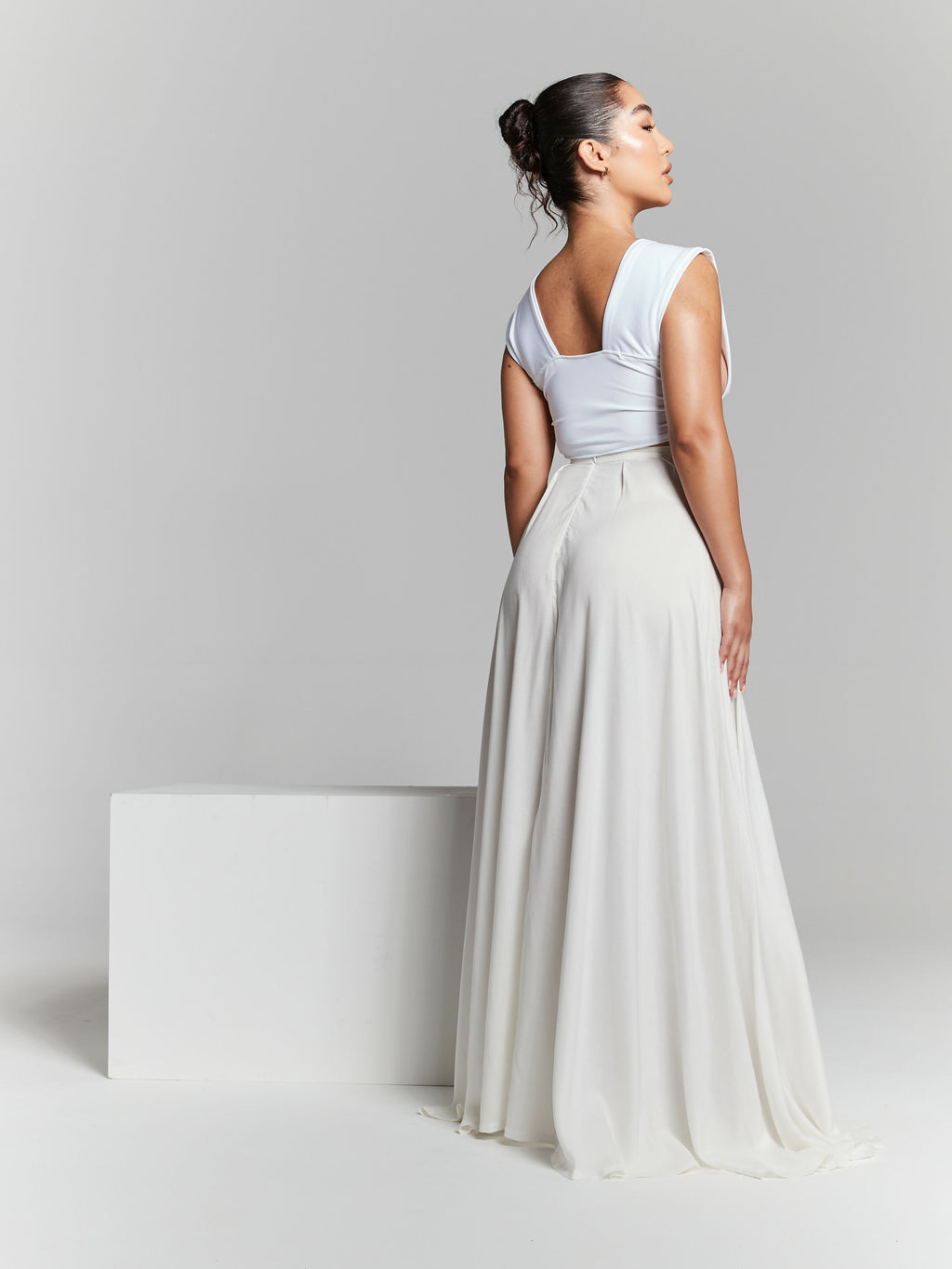 Ivory Pleated Flared Maxi Skirt by InFlair - Bare Fashion