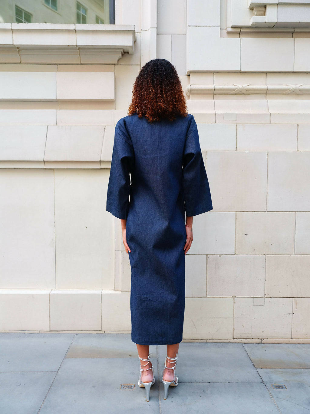 frangipani denim kimono dress by Mariañes - Bare Fashion