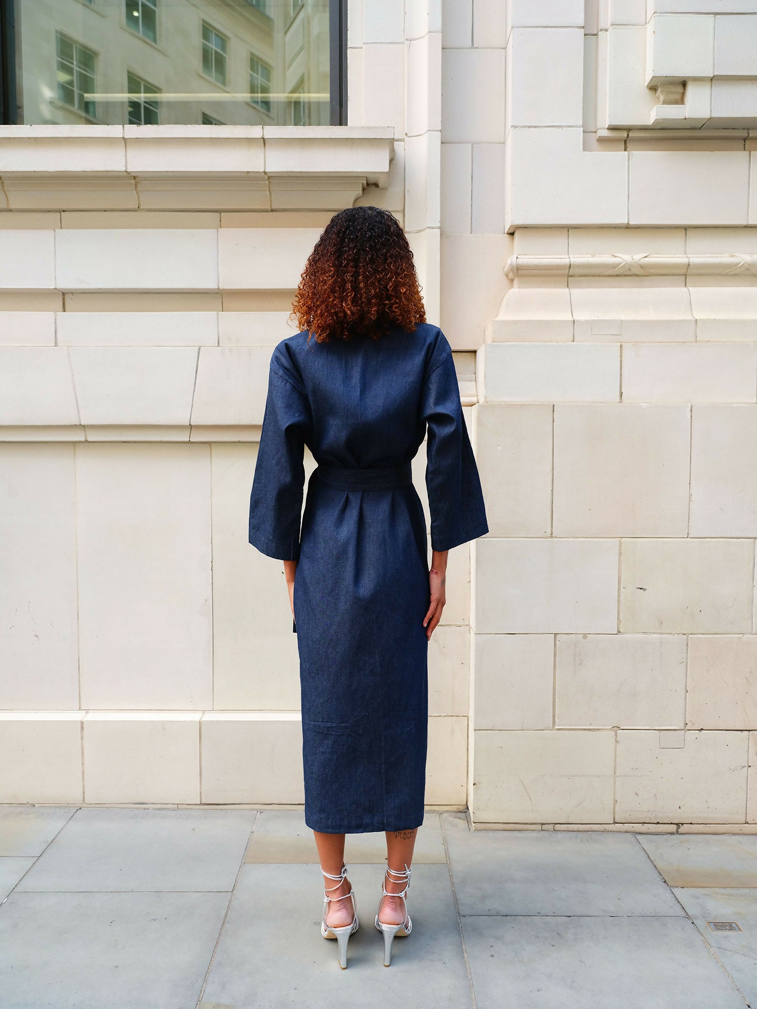 frangipani denim kimono dress by Mariañes - Bare Fashion