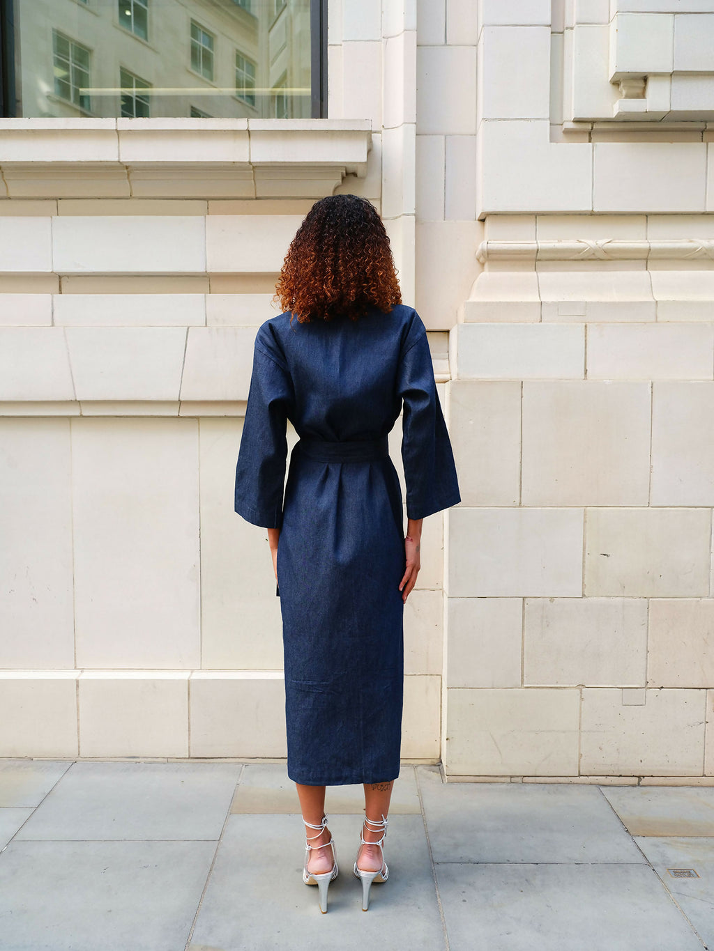 frangipani denim kimono dress by Mariañes - Bare Fashion