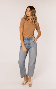 Neutral Collared Rib Top by Fika - Bare Fashion