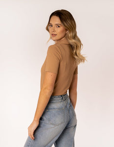 Neutral Collared Rib Top by Fika - Bare Fashion