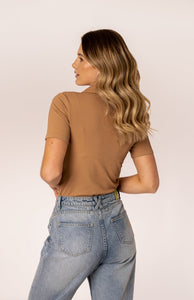 Neutral Collared Rib Top by Fika - Bare Fashion
