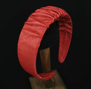 Headband in Metallic Red Faux Leather with Matching Scrunchie by JCN Fascinators - Bare Fashion