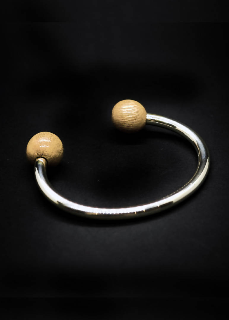 Lana Double Bead Torque Bangle - Light Wood by Silverwood® jewellery - Bare Fashion