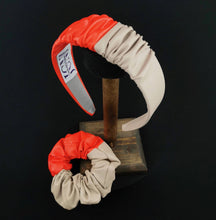 Load image into Gallery viewer, Headband in Beige and Red Faux Leather with Matching Scrunchie by JCN Fascinators - Bare Fashion
