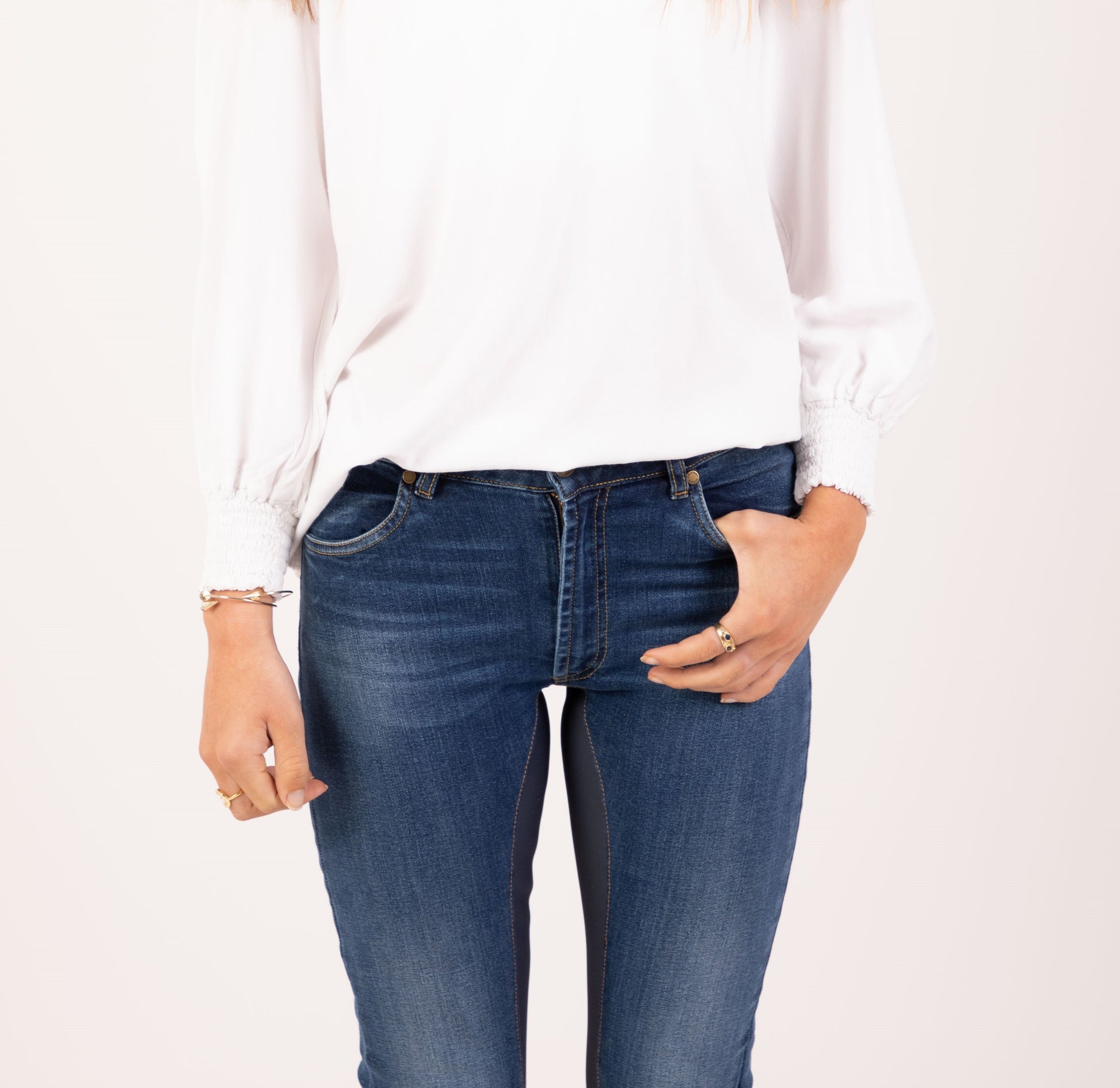 Womens High Rise Kick Flare Jeans With Dark Navy Stretch Panels by Graysey - Bare Fashion