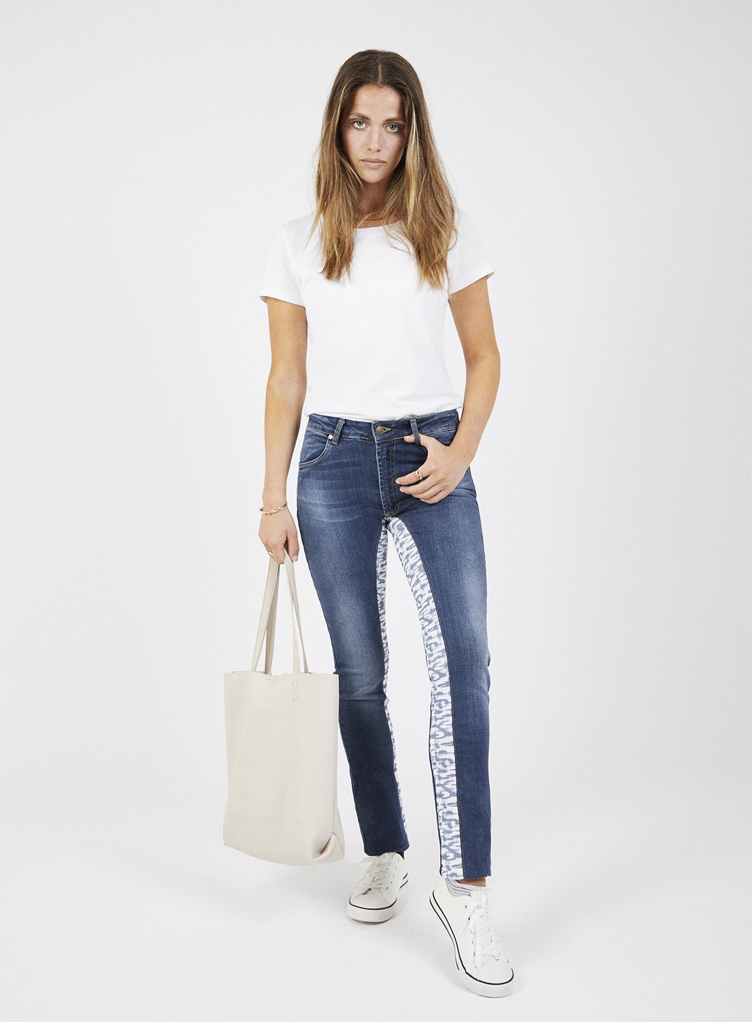 Womens High Rise Skinny Jeans With Tie Dye Print Stretch Panels by Graysey - Bare Fashion