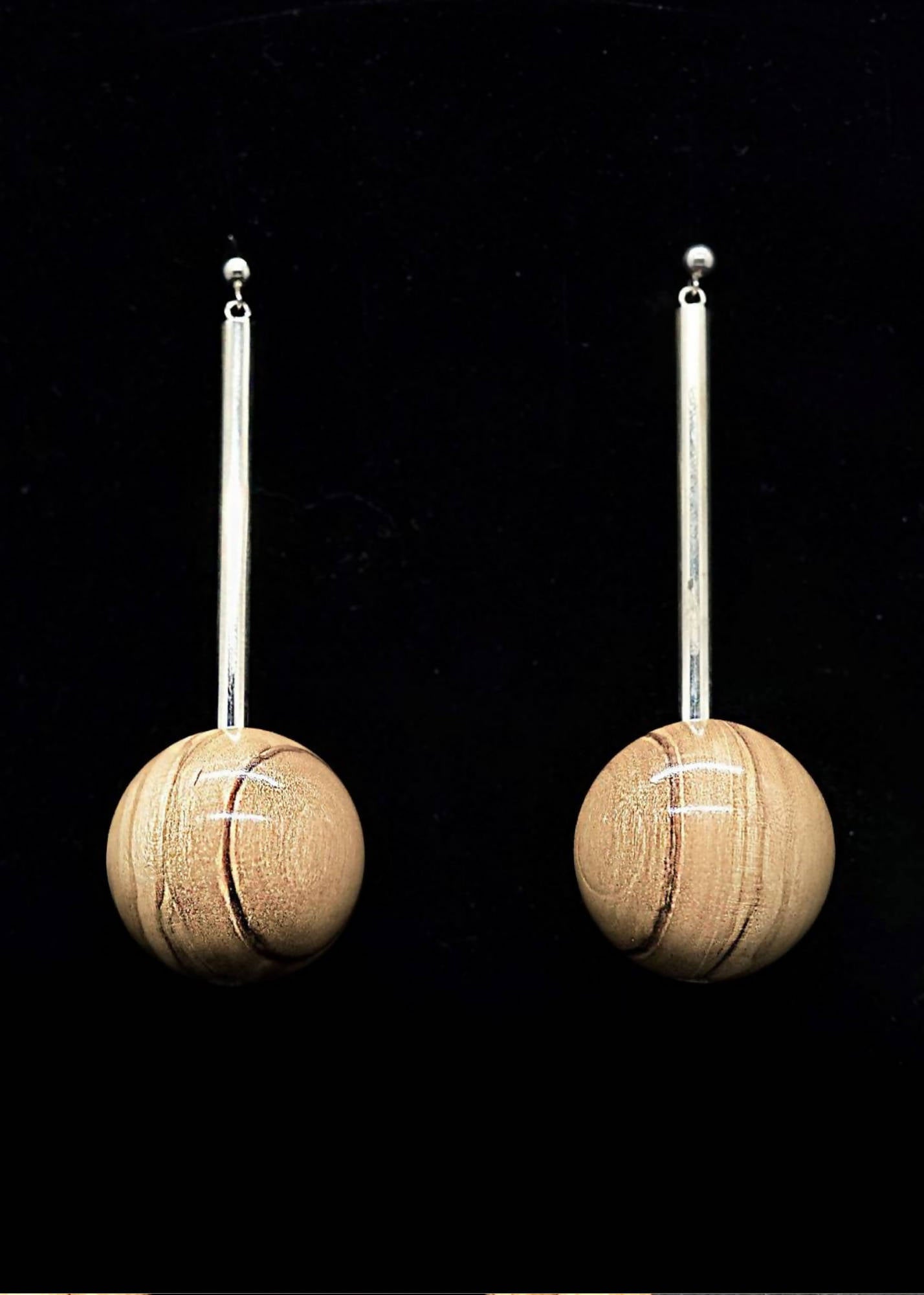 Gaia Bead and Silver Tube Earrings - Light Wood by Silverwood® jewellery - Bare Fashion