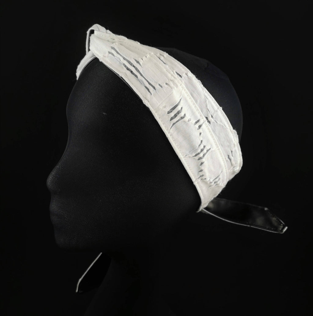Head Scarf in Vegan Leather and Vintage Marni Cotton by JCN Fascinators - Bare Fashion