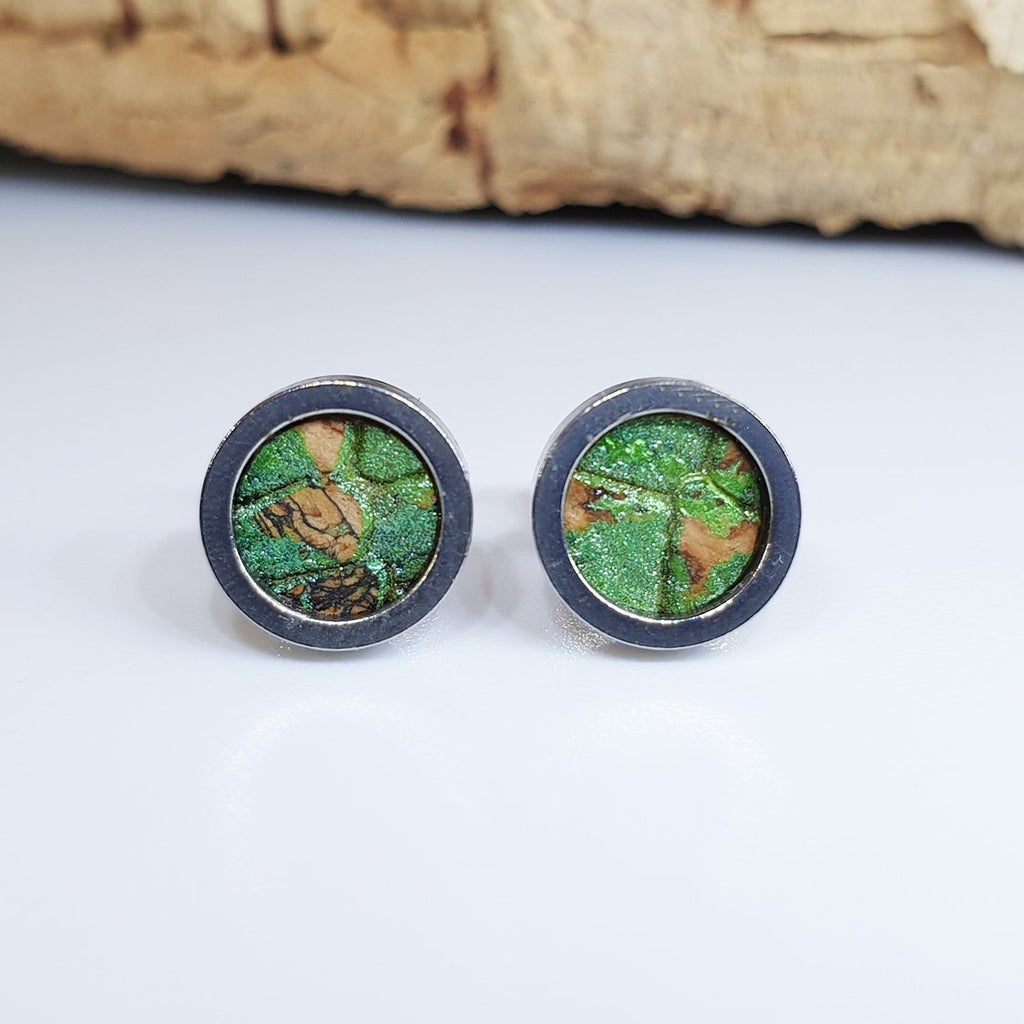 Fabrikk Cork Stud Earrings | Dwarf Size | Green Python Skin | Vegan Leather by FABRIKK - Bare Fashion