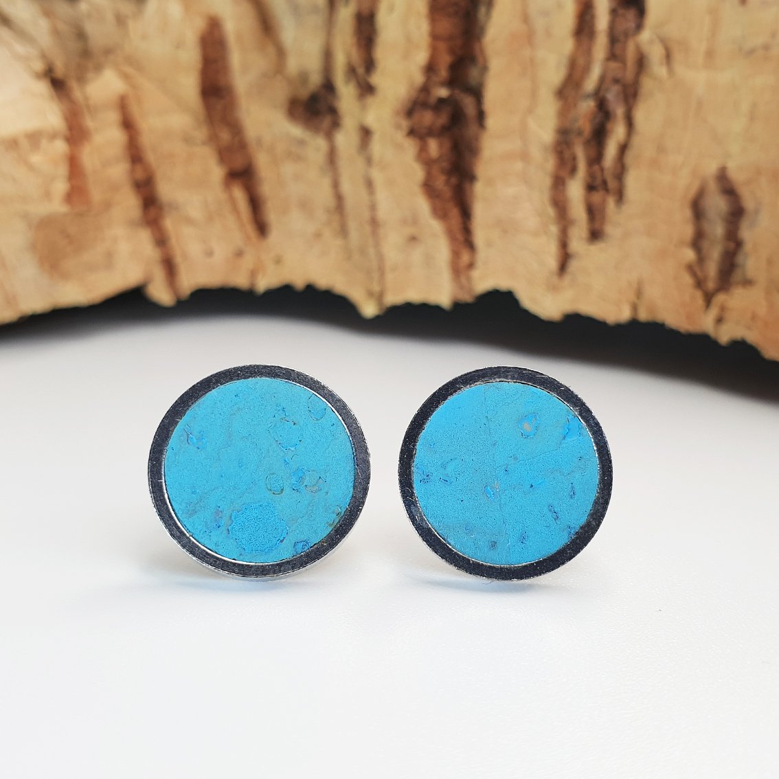 Fabrikk Cork Giant Bahama Blue Stud Earrings | Vegan Leather by FABRIKK - Bare Fashion