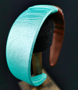 Headband in Brown and Aqua Faux Leather with Matching Scrunchie by JCN Fascinators - Bare Fashion