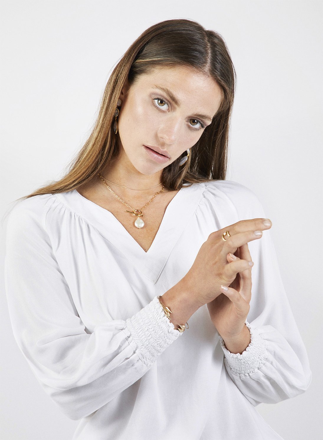 White Blouse With Smocked Cuffs by Graysey - Bare Fashion
