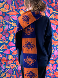 Bee Scarf in Orange and Navy by Gungho London - Bare Fashion