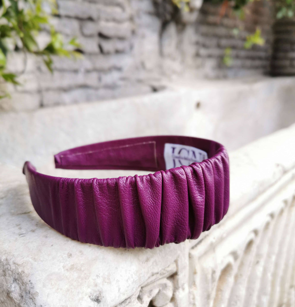 Magenta Headband in Faux Leather with Matching Scrunchie by JCN Fascinators - Bare Fashion