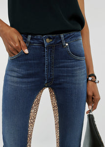 Womens High Rise Skinny Jeans With  Leopard Print Stretch Panels by Graysey - Bare Fashion