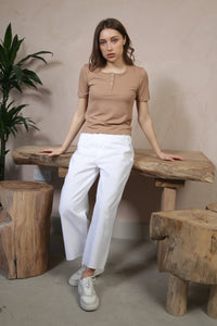 Ribbed Placket Button Tee by Fika - Bare Fashion