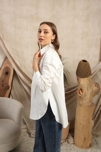 White Cotton Poplin Shirt by Fika - Bare Fashion