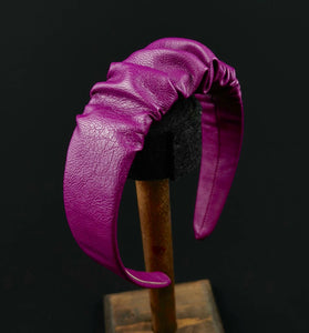 Magenta Headband in Faux Leather with Matching Scrunchie by JCN Fascinators - Bare Fashion