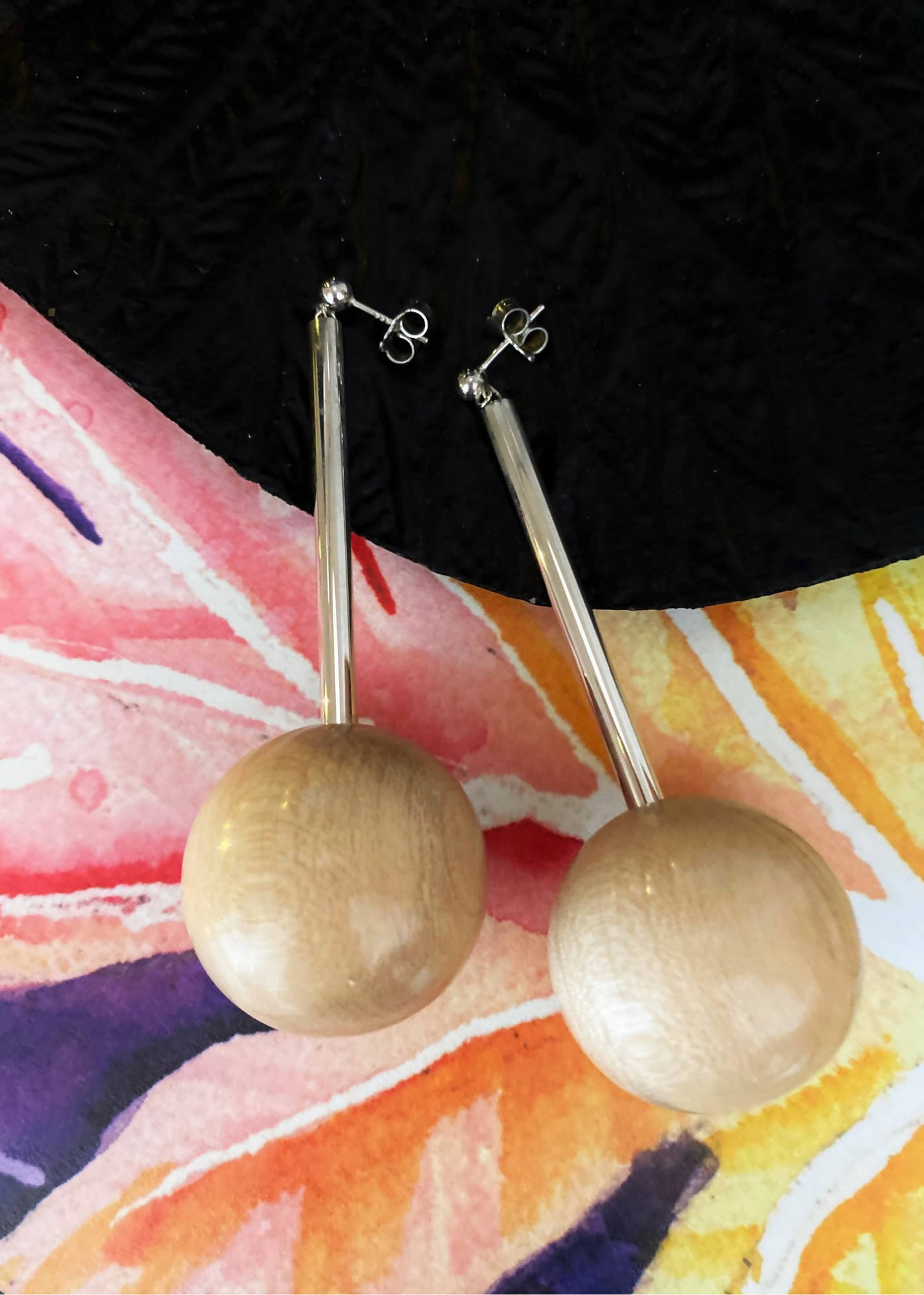 Gaia Bead and Silver Tube Earrings - Light Wood by Silverwood® jewellery - Bare Fashion