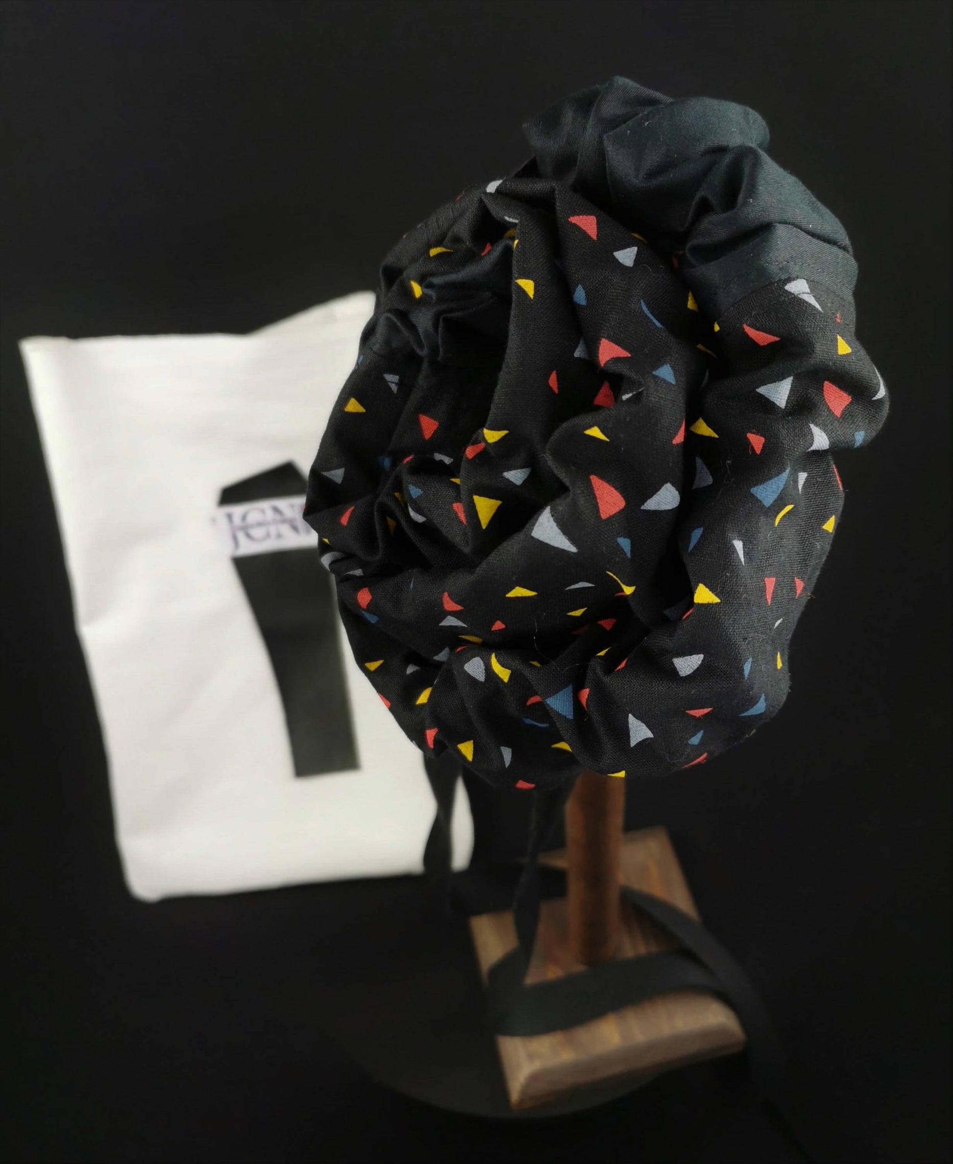 Multicolor Geometric Head Scarf in Cotton by JCN Fascinators - Bare Fashion