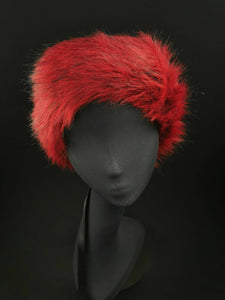 Red Fake Fur and Grosgrain Head Scarf by JCN Fascinators - Bare Fashion