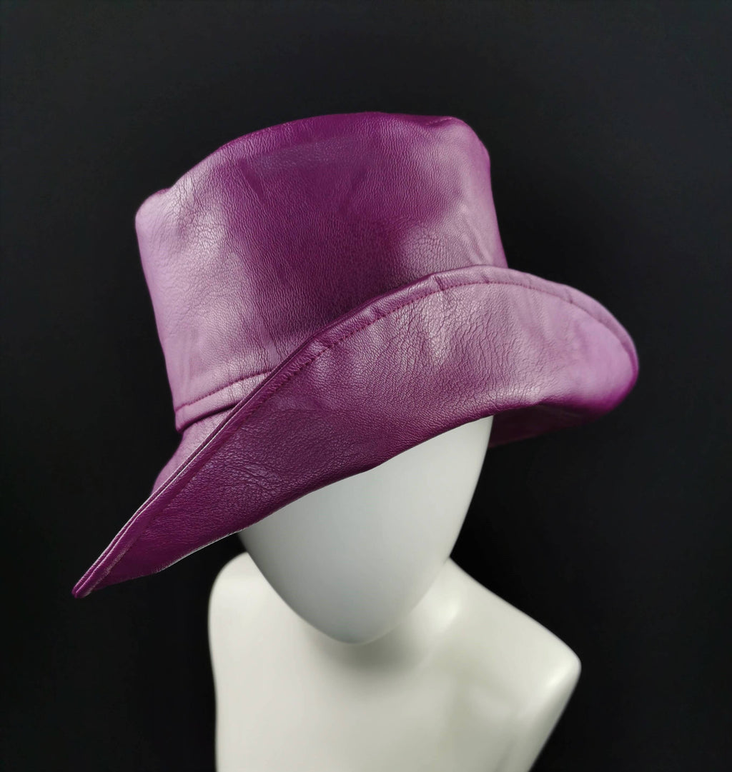Bucket Hat in Magenta Vegan Leather by JCN Fascinators - Bare Fashion