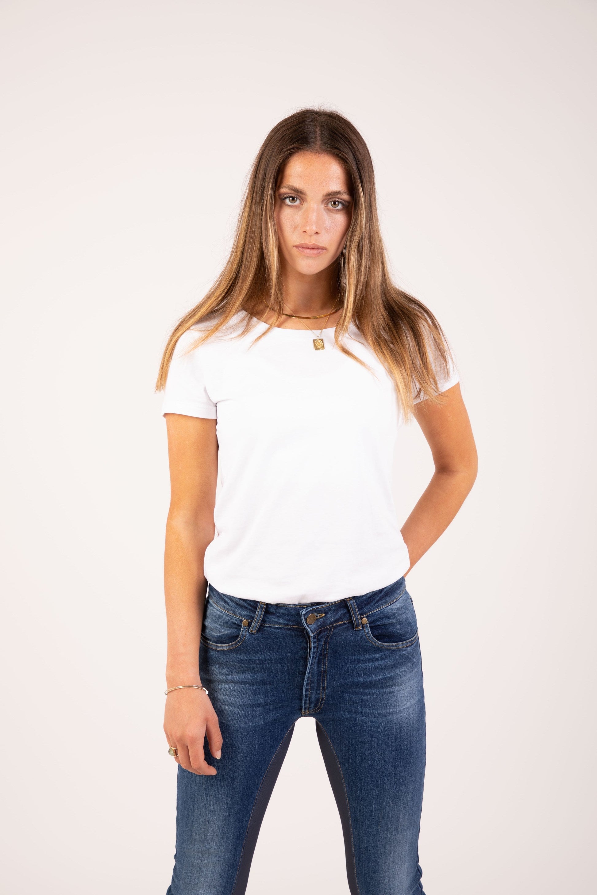 Womens High Rise Skinny Jeans With  Dark Navy Stretch Panels by Graysey - Bare Fashion