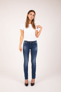 Womens High Rise Skinny Jeans With  Dark Navy Stretch Panels by Graysey - Bare Fashion
