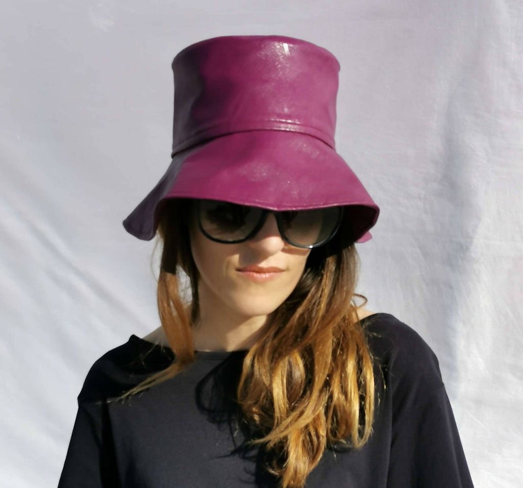 Bucket Hat in Magenta Vegan Leather by JCN Fascinators - Bare Fashion
